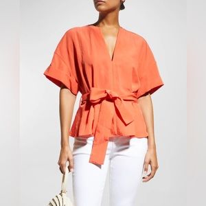 Vince Cuffed Cotton V-Neck Blouse Size XS